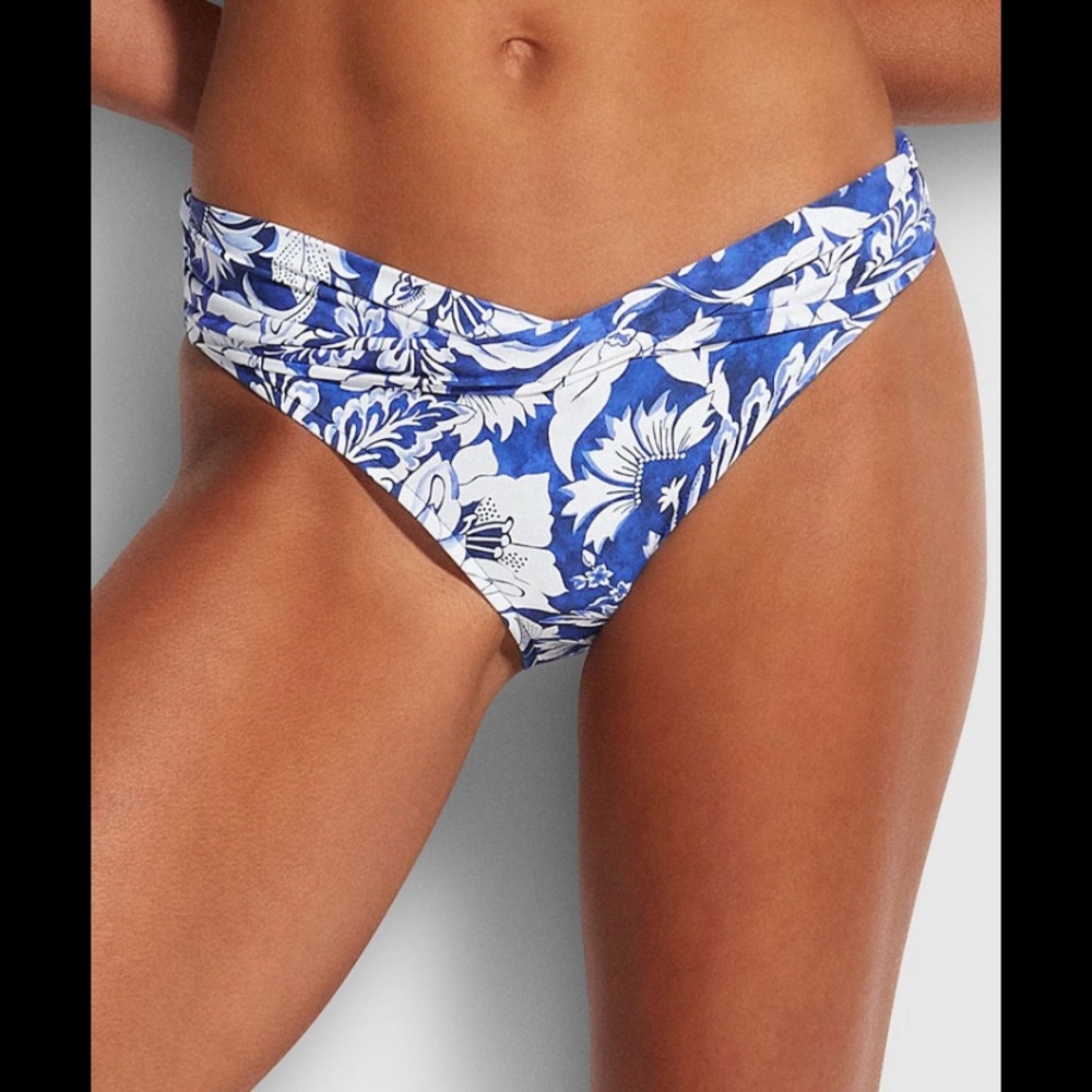Seafolly Blue and White Tropical Bikini size 8